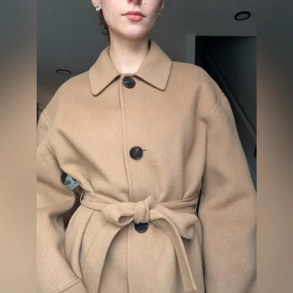 Olive UK Classic Tan Camel Wool Trench Coat with Belt - Picture 2 of 13
